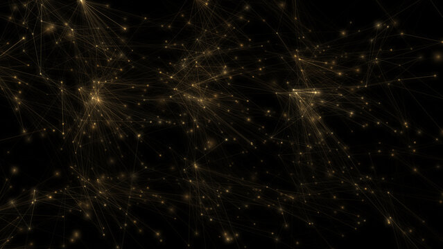Abstract golden network constellation background with glowing connected lines and plexus nodes
