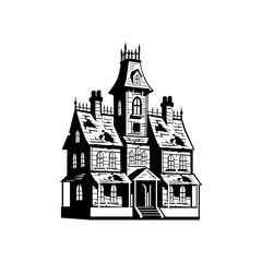 Fototapeta premium Spooky haunted mansion illustration for Halloween background design vector.