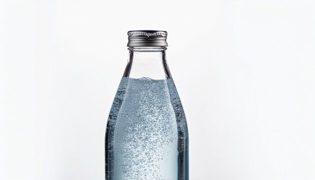 refreshing sparkling water in a glass bottle isolated on white background