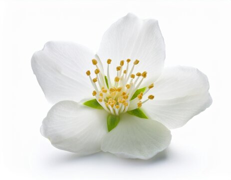 single white jasmine flower blossom isolated on white background