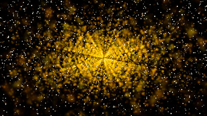 Golden Sparkling Particles Explosion on Dark Background © Aruvia