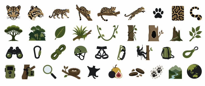Collection of nature and adventure themed icons and symbols.