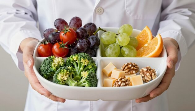 Healthy Balanced Meal Portion Control Plate Held by Professional