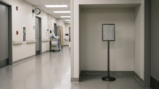 Timeout signage holder mounted empty beside a patient room door frame macro close-up - Hospital Operating Room Equipment Stock Photo, No People