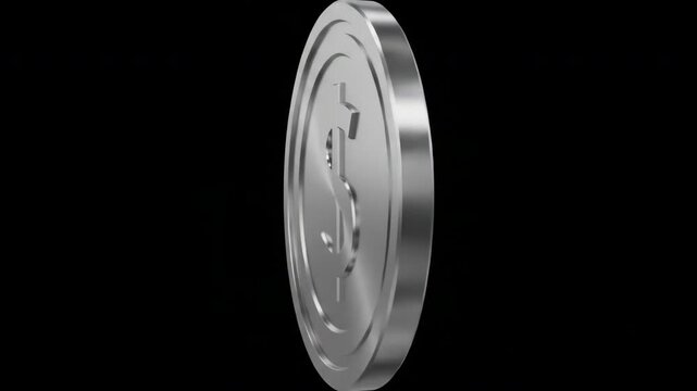 Silver Dollar Coin Spinning Animation on Black Background