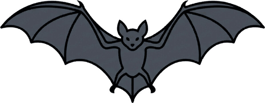 An illustration of a dark gray bat with its wings spread wide, set against a white background, suitable for Halloween or night-themed designs