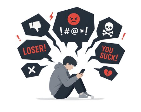 Cyberbullying and online hate speech concept vector illustration