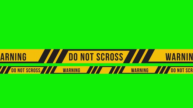 Yellow and black warning tape with DO NOT CROSS text on green screen background.
