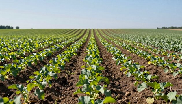 Rows of Young Broccoli Plants in Agricultural Field