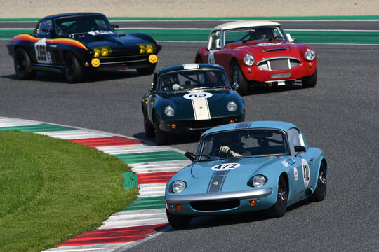 Scarperia, Italy - April 5th 2024: Lotus Elan 26R 1965 drive by unknown in action during Mugello Classic 2024 at Mugello Circuit in Italy.