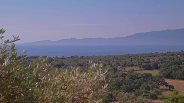 View of Lesbos Island from Ayvacik Coast in Canakkale Across the Aegean Sea