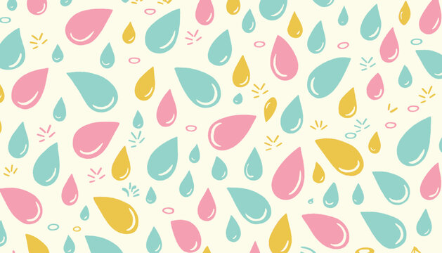 Doodle raindrops pattern background. Cute hand drawn water drops wallpaper design.