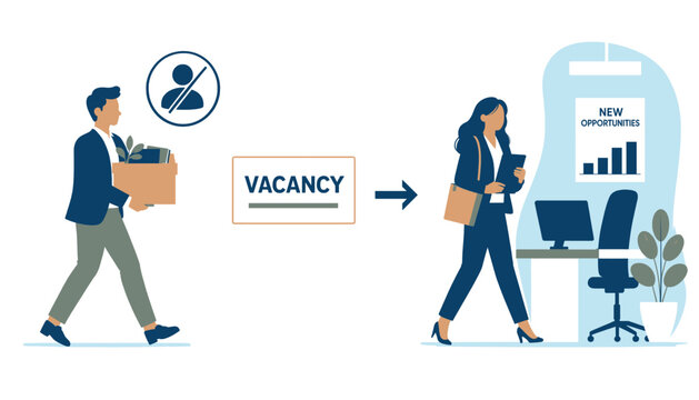Employee turnover and hiring process. Staff resignation and new job recruitment concept.