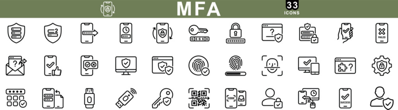 Multi factor Authentication Icons Line Style Set On A Light Background