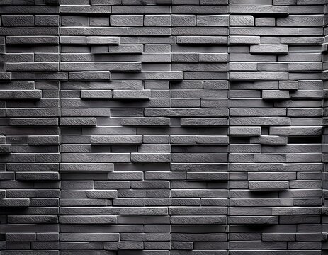 textured wall background constructed with grey slate stone bricks