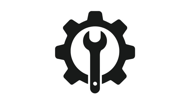 Gear and wrench icon. Industrial repair symbol for maintenance and engineering services.