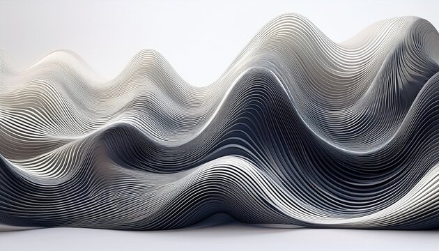 abstract undulating waveform with and white stripes and gradients isolated on a white background