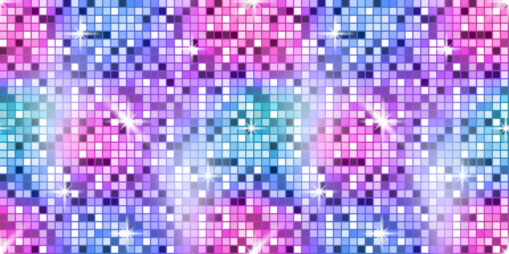 Background bg glitter unicorn disco champagne pattern pink sequin banner backdrop with mosaic bright panel dot mirror purple seamless strass sparkle discotheque star shimmer halftone bar tile.