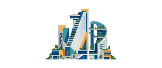 Fototapeta premium Futuristic Eco Cityscape with Green Architecture and Modern Buildings