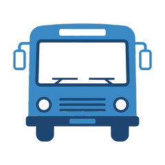 Fototapeta premium Symmetrical front view of a minimalist city bus icon in blue and white on a white background, public transportation concept
