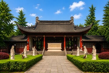 Obraz premium Traditional Confucius Temple with Classical Chinese Architecture and Garden
