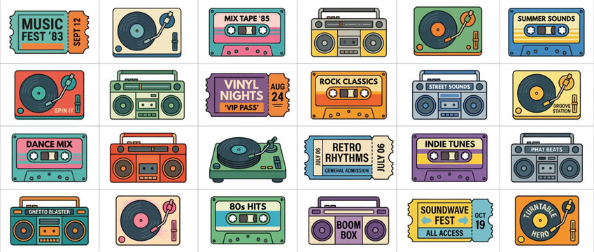 Retro Music Collection: Turntables, Cassettes, Boomboxes & Festival Tickets