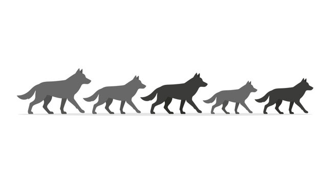 Pack of wolves running silhouette in grey.