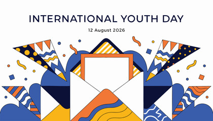 International youth day greeting card design with envelope and confetti © Naymul