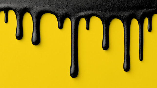 Thick black paint drips down from the top against a solid yellow background. This image serves as a vibrant concept.