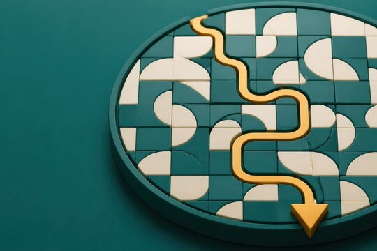 Maze Pathfinding Concept with Arrow on Teal 3D Platform