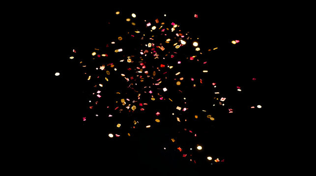 A vibrant explosion of colorful confetti against a black background, creating a festive and celebratory mood.