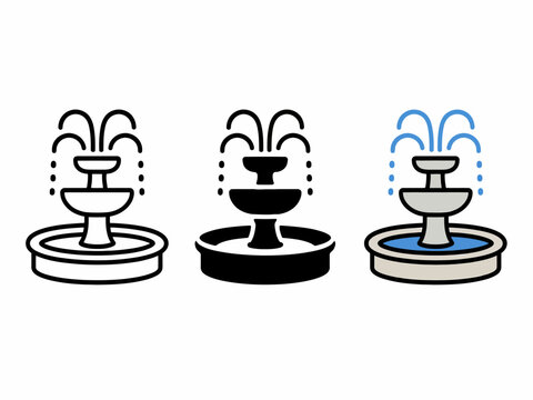 Three icon variations of a fountain with flowing water