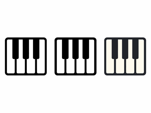 Minimalist graphic of three piano keyboards in black and white