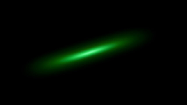 A vibrant green light beam emanates from the center, creating an ethereal glow against a dark background.