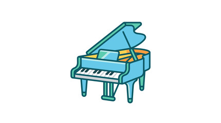 Blue grand piano illustration with open lid on a white background © Sekh