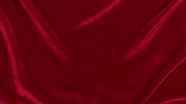 Luxurious deep red velvet fabric with smooth, flowing texture and rich sheen, perfect for elegant decor or fashion designs.