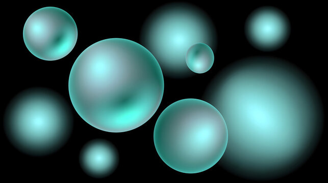 Abstract composition of teal bubbles against a black background, creating a serene and modern visual effect.