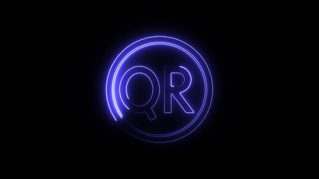 Neon blue qr code symbol outline glowing on black background a graphic of a qr icon centered on dark