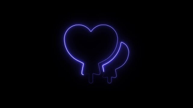 Neon blue line art of two heart shaped balloons on strings a glowing graphic showing simple