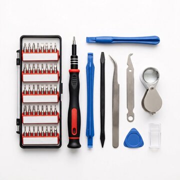 AI generated professional electronics repair tool kit with precision screwdrivers and tweezers