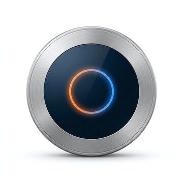 AI generated modern smart thermostat device with glowing ring on white background