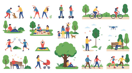 People enjoying outdoor park activities diverse group.