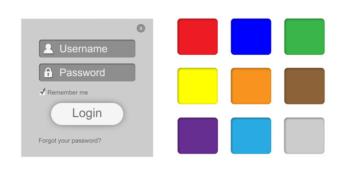 Set of universal login UI form with colorful design components isolated on transparent background. Collection for web, mobile apps and interface design
