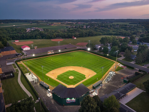 Belle Plaine Community Baseball Park at Sunset During Game in Minnesota