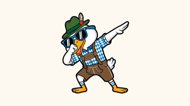 Funny duck in traditional bavarian lederhosen performing dab pose vector.