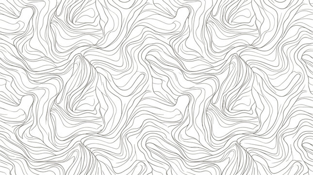 Seamless pattern with thin black wavy lines on a white background, flowing organic shapes and abstract curves, repeating texture for textile and print
