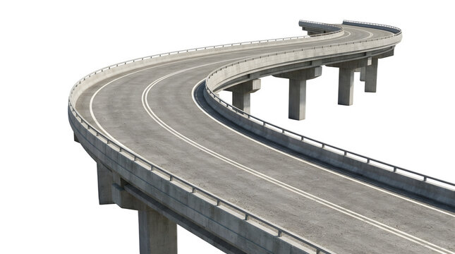 Curved concrete highway overpass bridge isolated on transparent background