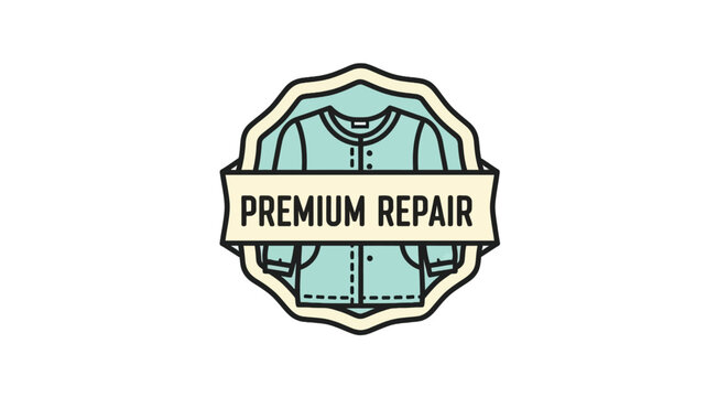 Premium repair service logo badge with jacket icon.