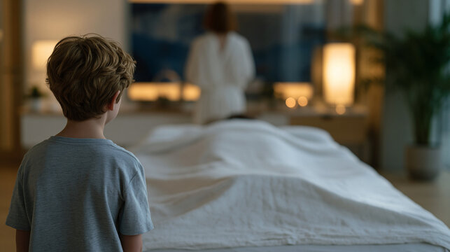 child in a hospital corridor watching a massage therapist work through a window identity based habit self concept healing observation pediatric ward therapeutic perspective young