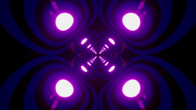 Four-Fold Symmetrical Geometric Pattern Blue and Purple Neon Lights VJ Loop